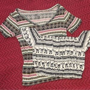 Two Patterned Shirts XS and S  - Black, Cream, Pink, Green